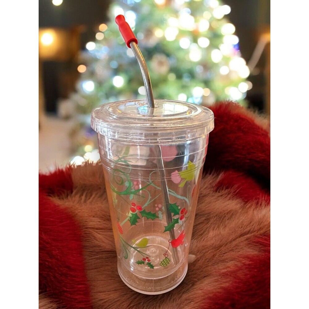 Cool Gear Christmas Tumbler Mistletoe Dove Birds Winter Cute With Straw Lid Cup